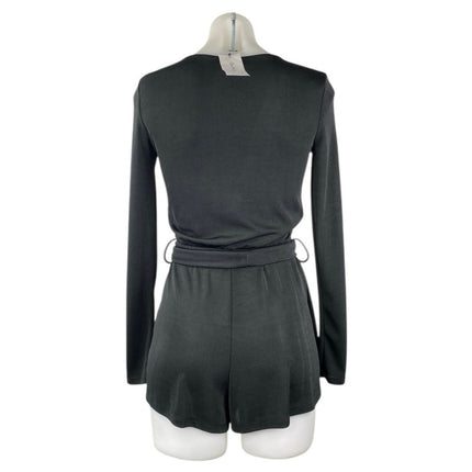 NEW Miss Selfridge Black Long Sleeve V Neck Tie Waist Wrap Jumpsuit Romper Sz 2