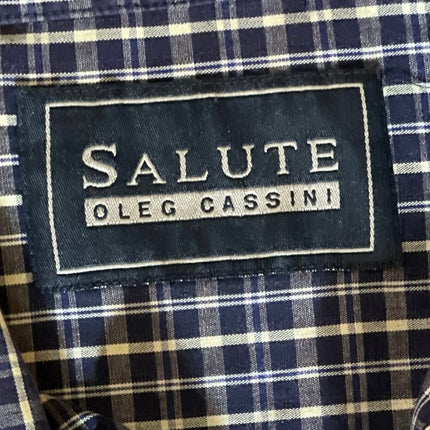Salute Oleg Cassini Men's Blue Plaid Long Sleeve Button Down Shirt Top Size L
