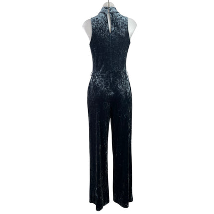 Forever 21 Black Velvet Velour Sleeveless Halter Neck Wide Leg Romper Jumpsuit L