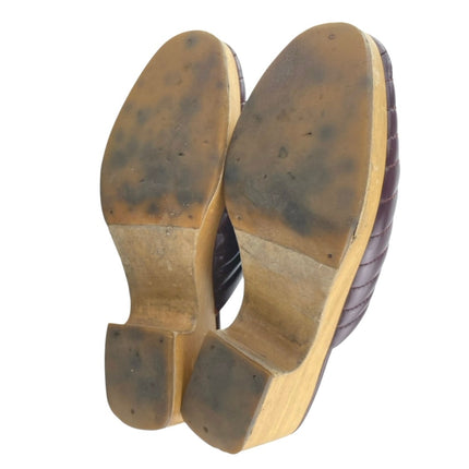 Beklina Baya Red Ribbed Leather Close Round Toe Block Heel Mules Clogs Shoes 9.5