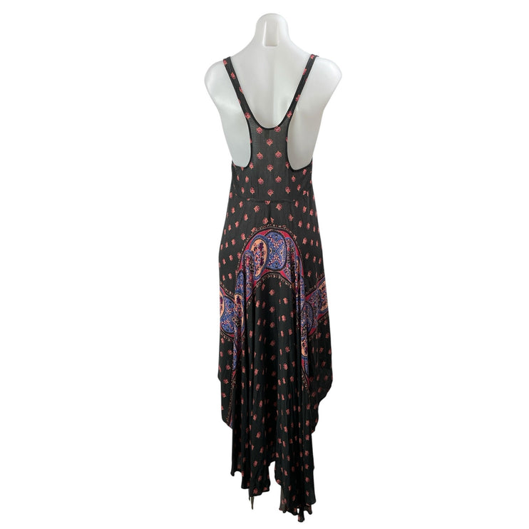 Free People Faithfully Yours Multicolor Paisley Sleeveless Midi Hi Low Dress S