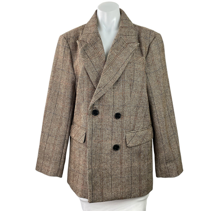 Anthropologie Women's Brown Herringbone Double Breasted Blazer Coat Jacket Sz 10