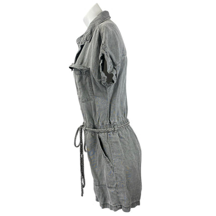 Nicole Miller Women's Gray Short Sleeve Collar Button Up Tie Jumpsuit Romper S