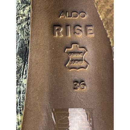 Aldo Rise Green Leather Floral Almond Toe Stiletto Heel Platform Ankle Boots 6