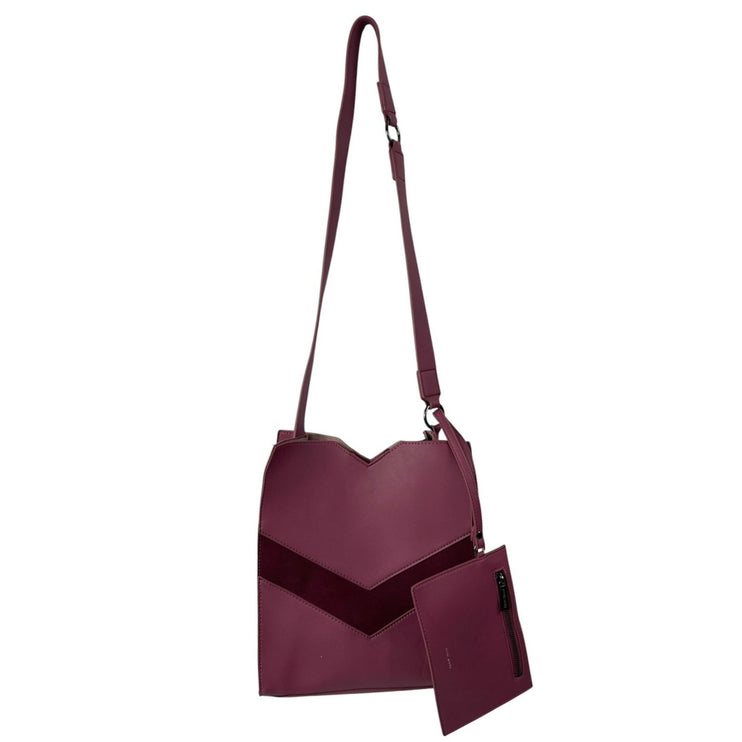 Pixie Mood Emily Pink Burgundy Chevron With Pouch Vegan Leather Crossbody Bag OS