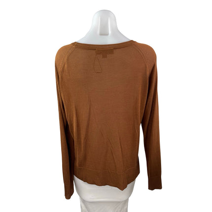 Zara Women's Brown Long Sleeve Boat Neck Knit Cozy Pullover Sweater Top Size S