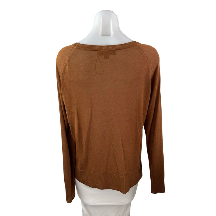Zara Women's Brown Long Sleeve Boat Neck Knit Cozy Pullover Sweater Top Size S