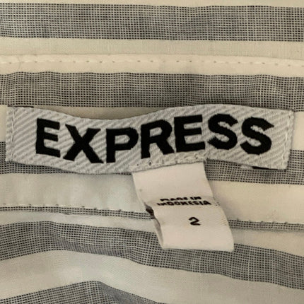 Express Gray White Striped Sleeveless Collared Mini Fit & Flare Shirt Dress Sz S