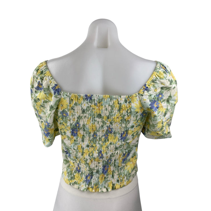 Abercrombie & Fitch Multicolor Floral Puff Sleeve Square Neck Crop Blouse Top S