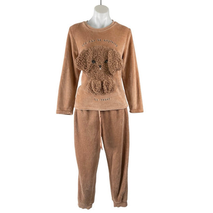 Oysho Plush Wellsoft Fleece Puppy Sweatshirt Jogger Pants Pajama Sleepwear Set S