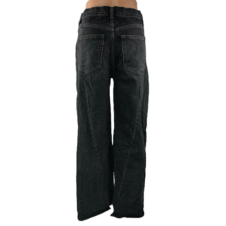 Oak + Fort Women's Black High Waisted Wide Leg Baggy Denim Jeans Pants Size 28