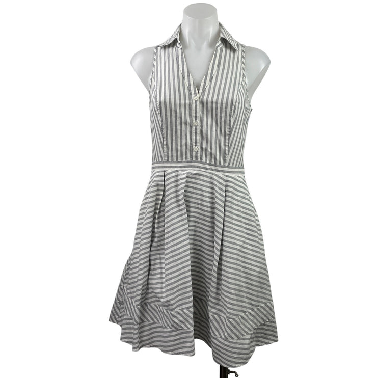 Express Gray White Striped Sleeveless Collared Mini Fit & Flare Shirt Dress Sz S