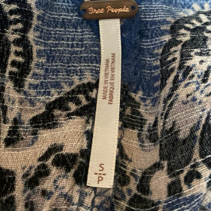 Free People Smooth Talker Blue Floral Long Sleeve Boho Mini Tunic Dress Size S
