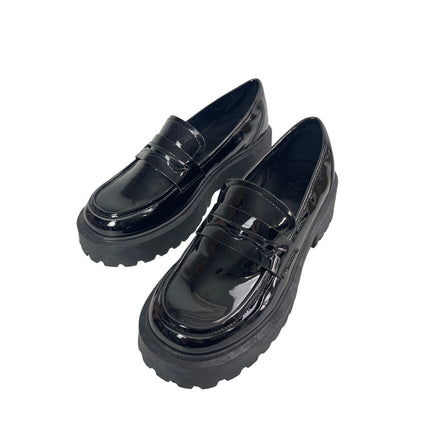 Charlotte Russe Black Panent Leather Slip On Platform Chunky Loafers Shoes Sz 7