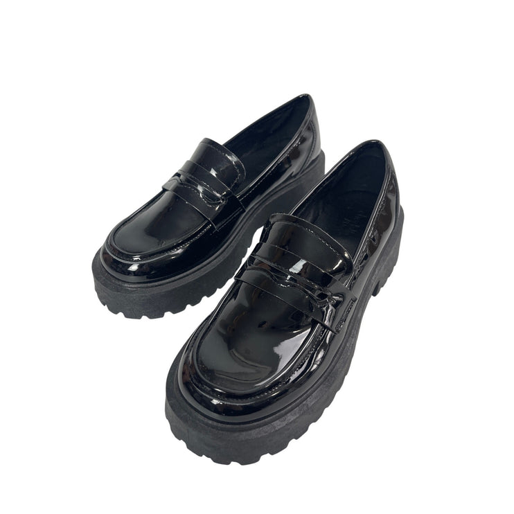 Charlotte Russe Black Panent Leather Slip On Platform Chunky Loafers Shoes Sz 7