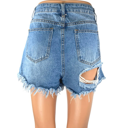 Windsor Blue Frayed Raw Hem Distressed High Waist Denim Jeans Cutoff Shorts Sz S