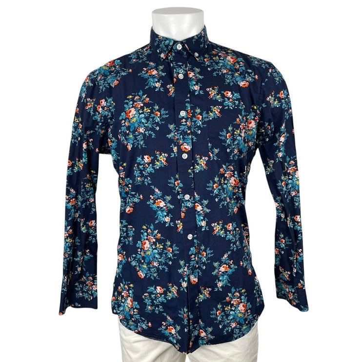 Club Room Men's Blue Floral Slim Pocket Long Sleeve Button Down Shirt Top Size M