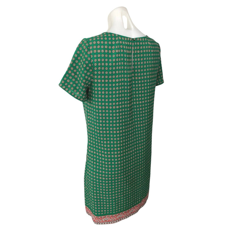 J. Crew Floral Gallery Green Polka Dots Paisley Short Sleeve Mini Shift Dress 6