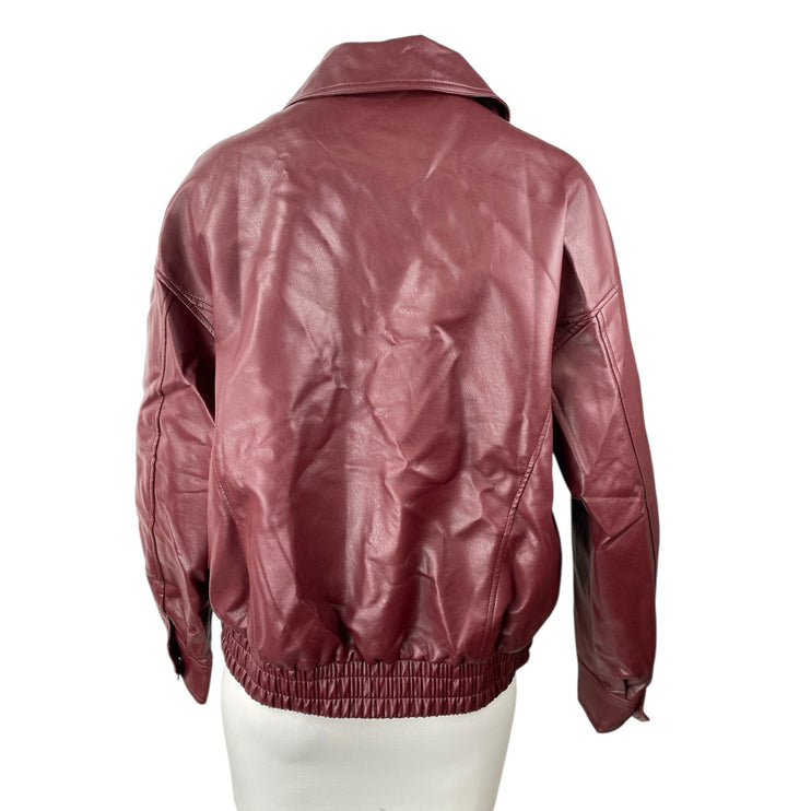 NEW Pretty Garden Women's Red Faux Vegan Leather Full Zip Moto Coat Jacket Sz S