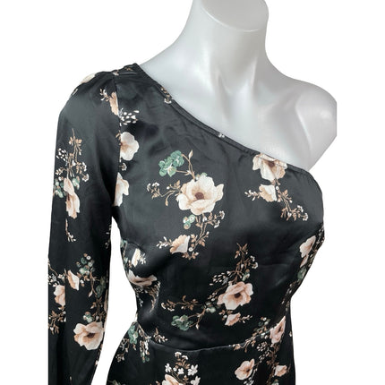 Abercrombie & Fitch Satin Floral One Shoulder Long Sleeve Mini A-Line Dress Sz S