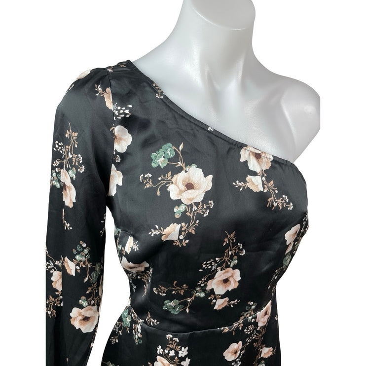 Abercrombie & Fitch Satin Floral One Shoulder Long Sleeve Mini A-Line Dress Sz S