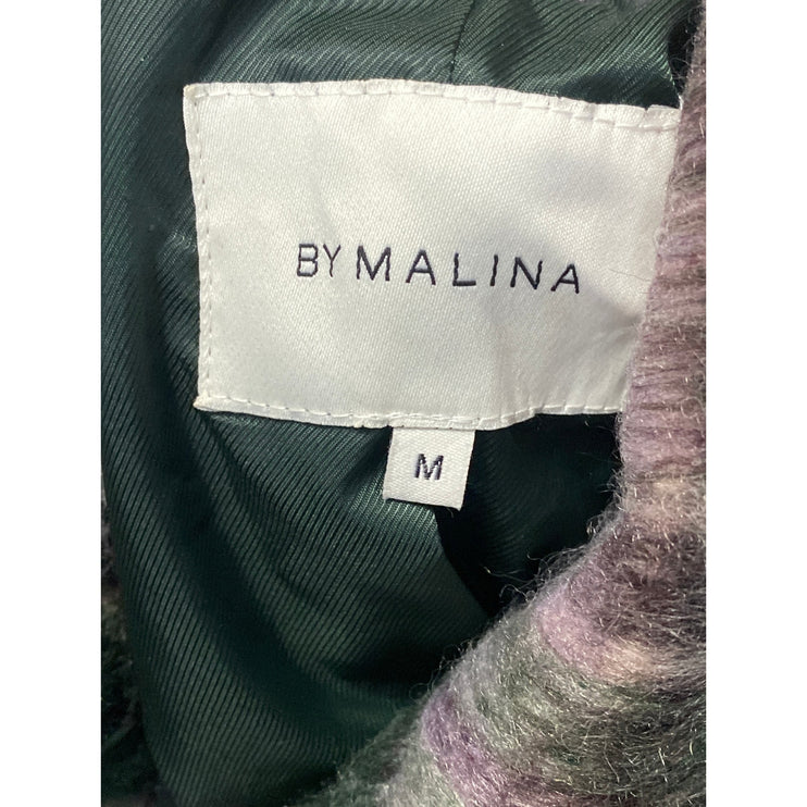 By Malina Women's Multicolor Wool Plaid Check Long Sleeve Pea Coat Jacket Size M