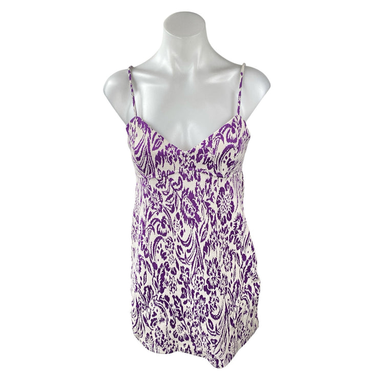 Zara Women's Purple Floral Paisley V Neck Sleeveless Mini Cami Tank Slip Dress M