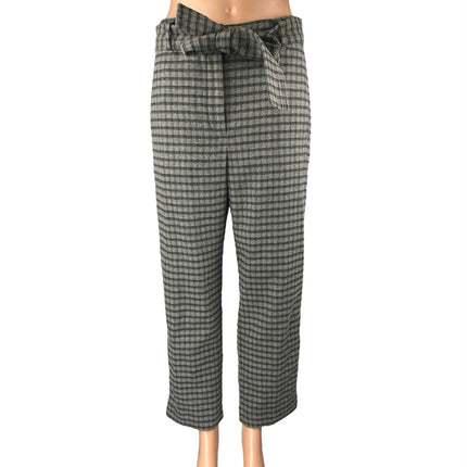 Aritzia Wilfred Womens Gray Wool Plaid Check Straight Crop Trousers Pants Size 6