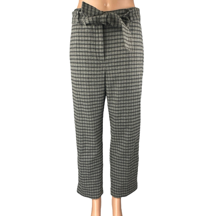 Aritzia Wilfred Womens Gray Wool Plaid Check Straight Crop Trousers Pants Size 6