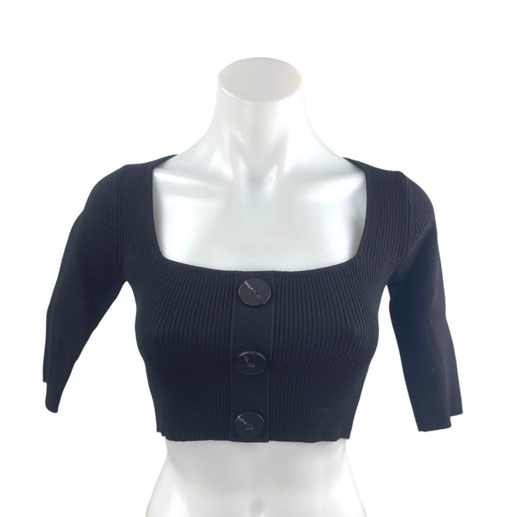Zara Women's Black Half Sleeve Ribbed Knit Square Neck Sculpt Crop Top Size S
