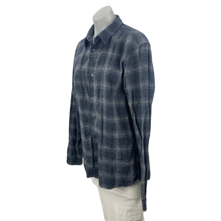 Allsaints Women's Blue Plaid Flannel Long Sleeve Button Down Shirt Top Size M