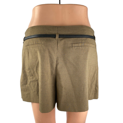 Zara Women's Tan Belted Pleated Plaid Tartan A Line Mini Skirt Skort Shorts M