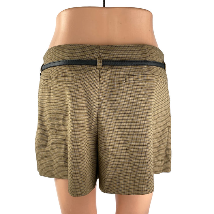 Zara Women's Tan Belted Pleated Plaid Tartan A Line Mini Skirt Skort Shorts M