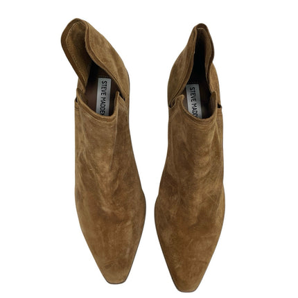 Steve Madden Havannah Tan Brown Suede Pointed Tie Block Heel Ankle Boots Sz 10M