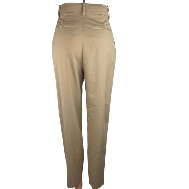 Zara Beige High Rise Pleated Straight Leg Business Career Trouser Pants Size XS