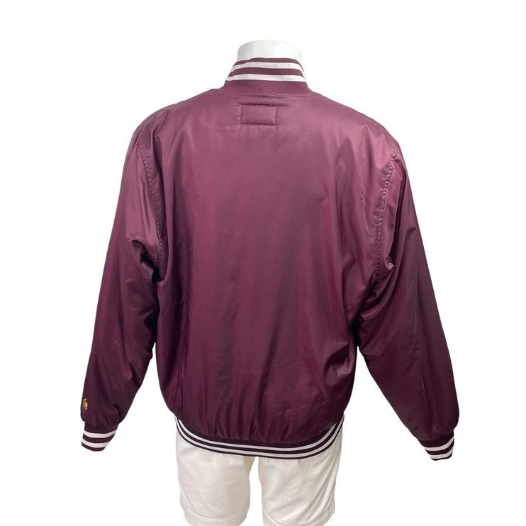 Bel-Air Athletics Women's Maroon White Striped Snap Bomber Varsity Coat Jacket M