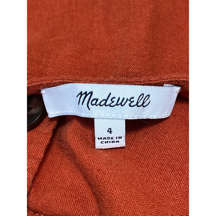 Madewell Rust Coral Linen Ruffle Sleeve V Neck Button Down Boxy Tank Shirt Top 4