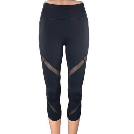 Lululemon On Pace Crop Black Mesh Yoga Workout Athletic Tight Leggings Pants 4