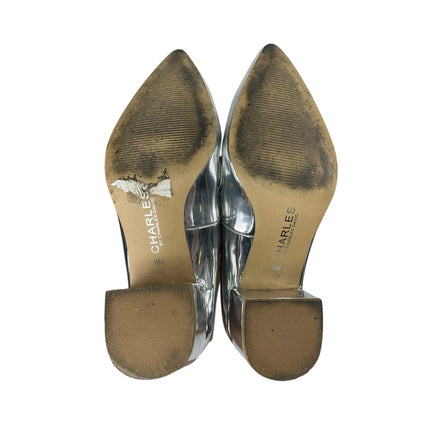 Charles By Charles David Sliver Metallic Pointed Toe Block Heels Pump Shoes 9M