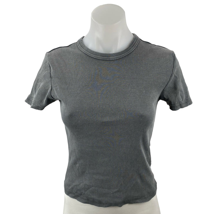 Zara Women's Gray Ribbed Knit Crew Neck Basic Casual Baby T Shirt Tee Top Size S
