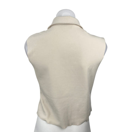MNG Mango Women's White Cream Ivory Sleeveless Full Zip Blouse Shirt Top Size M