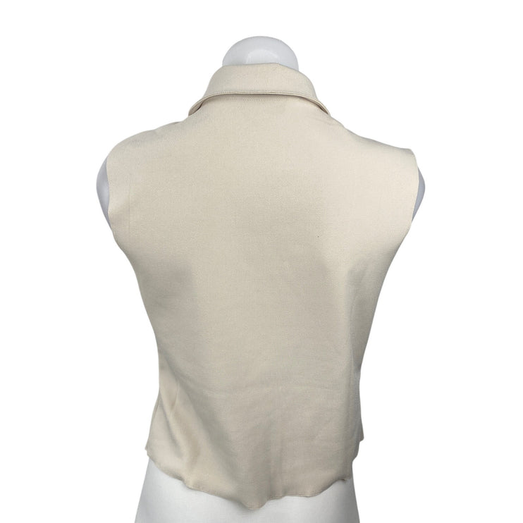 MNG Mango Women's White Cream Ivory Sleeveless Full Zip Blouse Shirt Top Size M