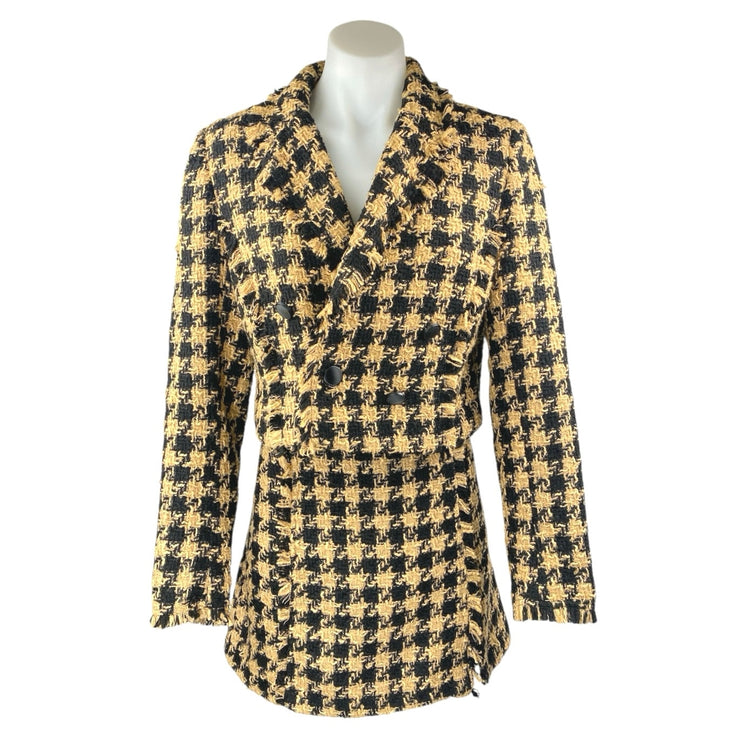 House of Harlow 1960 Yellow Black Gingham Long Sleeve Blazer Skirt 2 Pc Set S/M