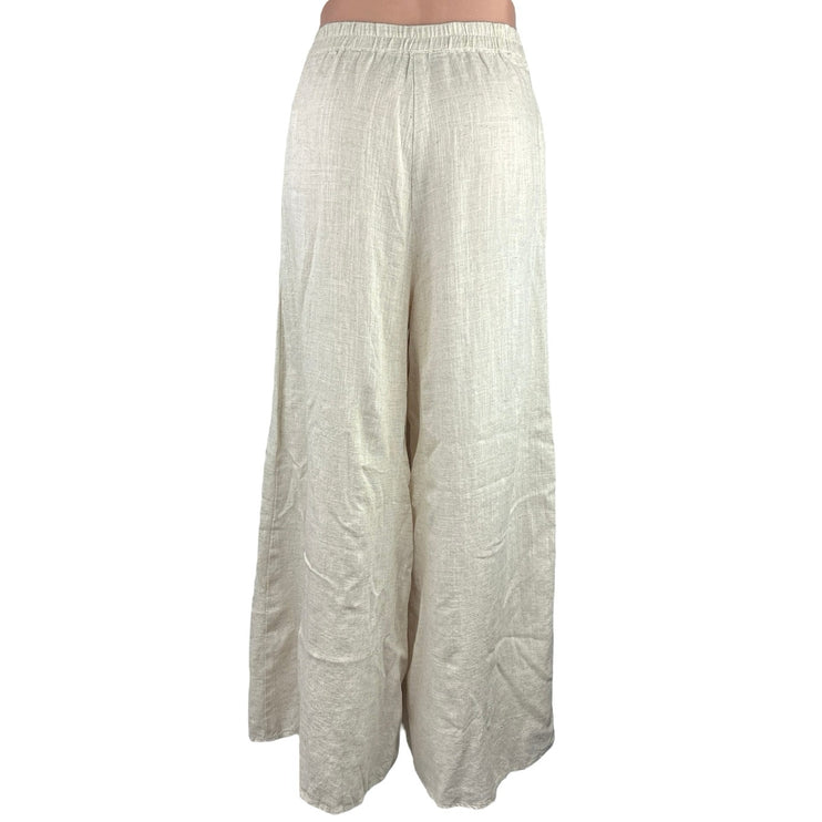 Aakaa Womens White Linen High Rise Front Pleated Flared Leg Trouser Pants Size S