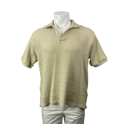 Samsoe Men's Cream Waffle Knit Thermal Short Sleeve Golf Polo Shirt Top Size M