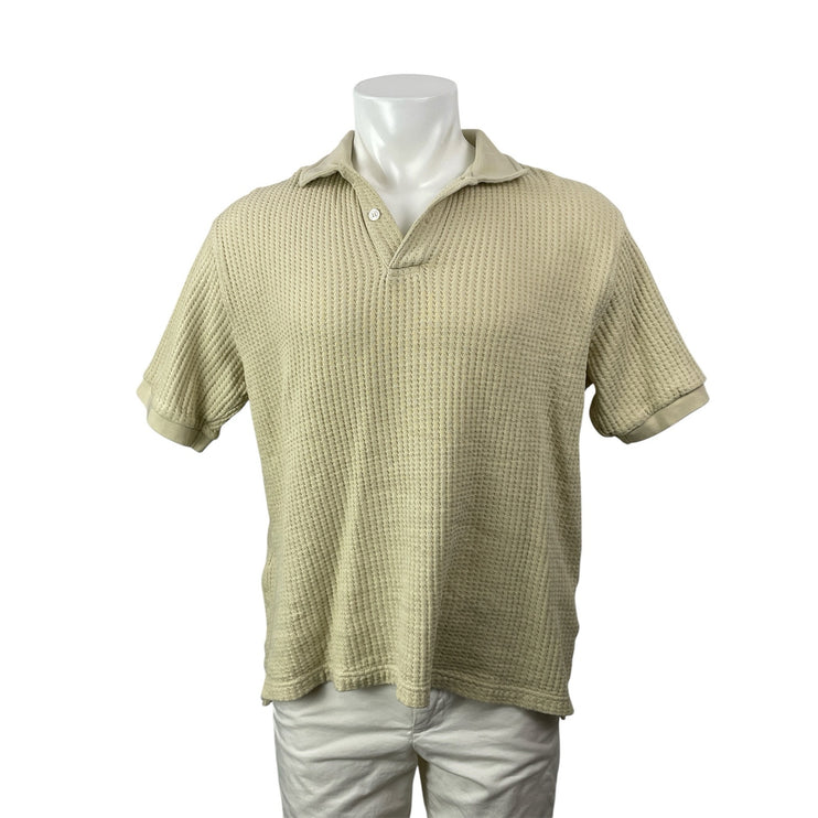 Samsoe Men's Cream Waffle Knit Thermal Short Sleeve Golf Polo Shirt Top Size M