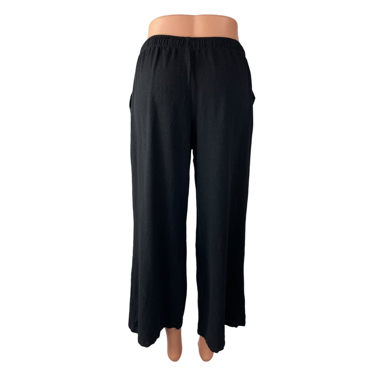 Stradivarius Womens Black Linen High Rise Pocket Wide Leg Trousers Pants Size XL