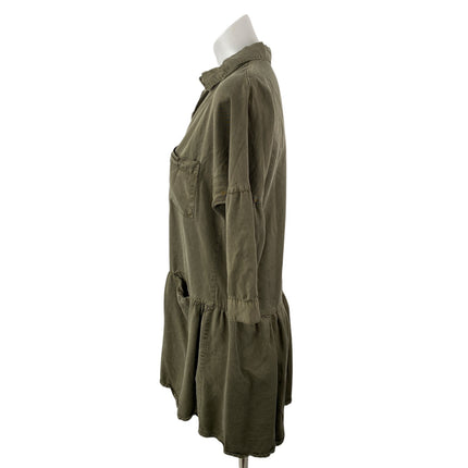Charlie Paige Women's Olive Green 3/4 Sleeve Button Down Mini Shirt Dress Sz S