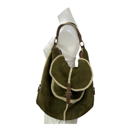 UGG Australia Women's Green Suede Shearling Buckle Shoulder Tote Handbag Size OS