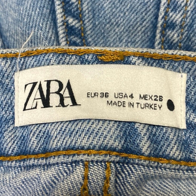 Zara Women's Blue High Waisted Raw Hem Boyfriend Bermuda Denim Jean Shorts 4